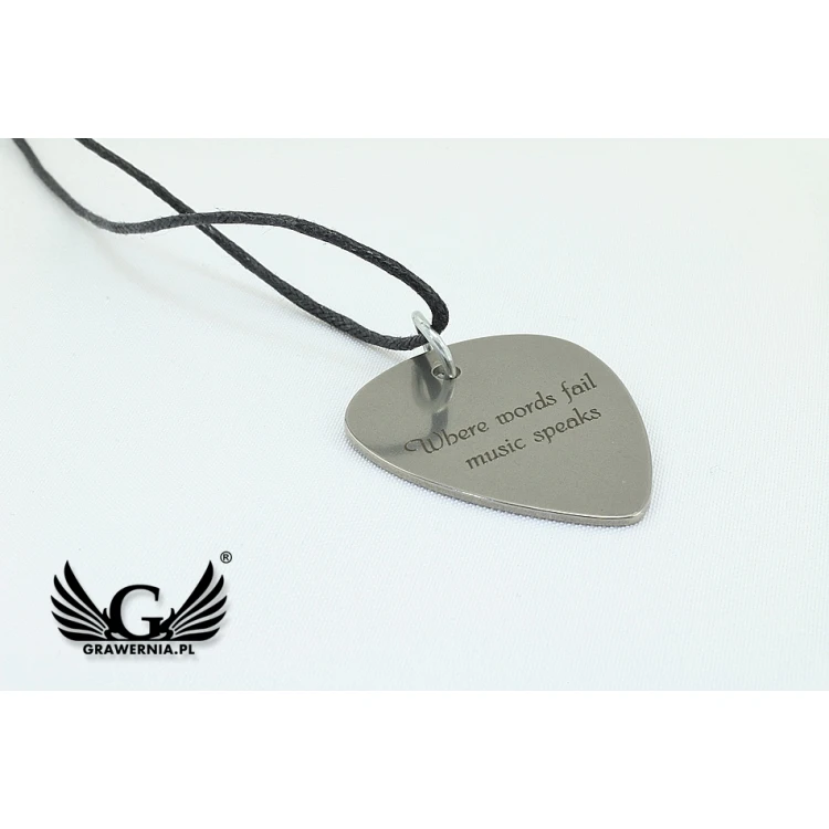 Halskette für Gitarristen und Gitarristinnen - Gitarrenplektrum mit eigener Grafik und Text - Stahl - KG06