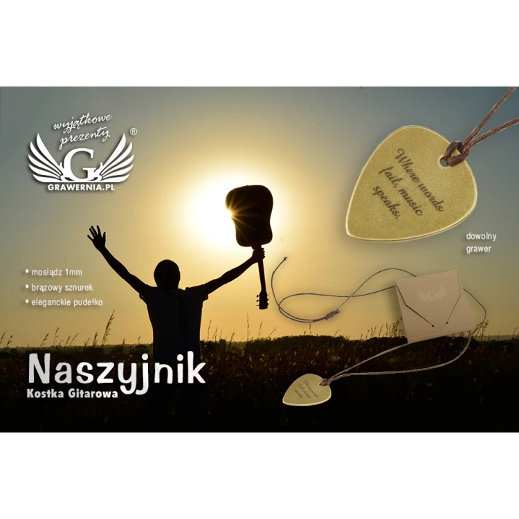 Halskette mit individueller Grafik und Text - Gitarrenspielwürfel aus Messing - KG03
