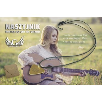 Halskette mit Gitarrenspielwürfel, eigener Grafik und Text - Messing - KG04