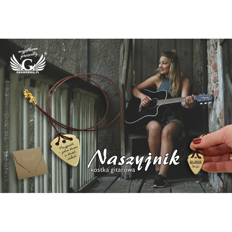 Halskette mit Gitarrenspielwürfel und eigenem Logo - Messing - KG01