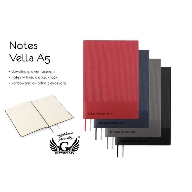Vella Notizbuch A5, 96 Seiten - mit Ihrer Gravur - NOT011