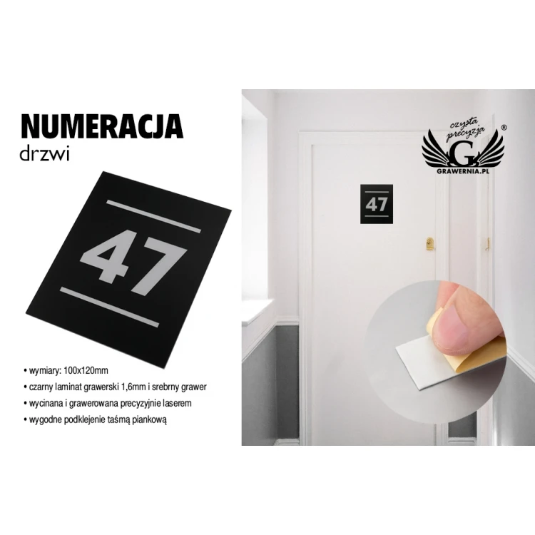 Türnummerierung - Mattschwarz mit mattem Silbergravur - ND027 - Abm. 100x120mm