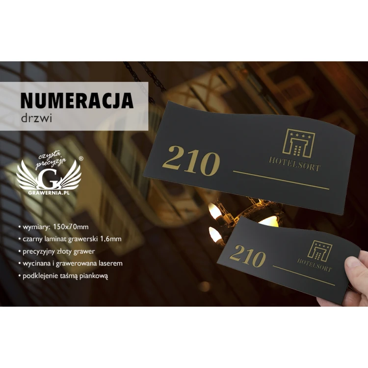 Türnummerierung - Mattschwarz Exterior mit Goldgravur - ND023 - Abm. 150x70mm