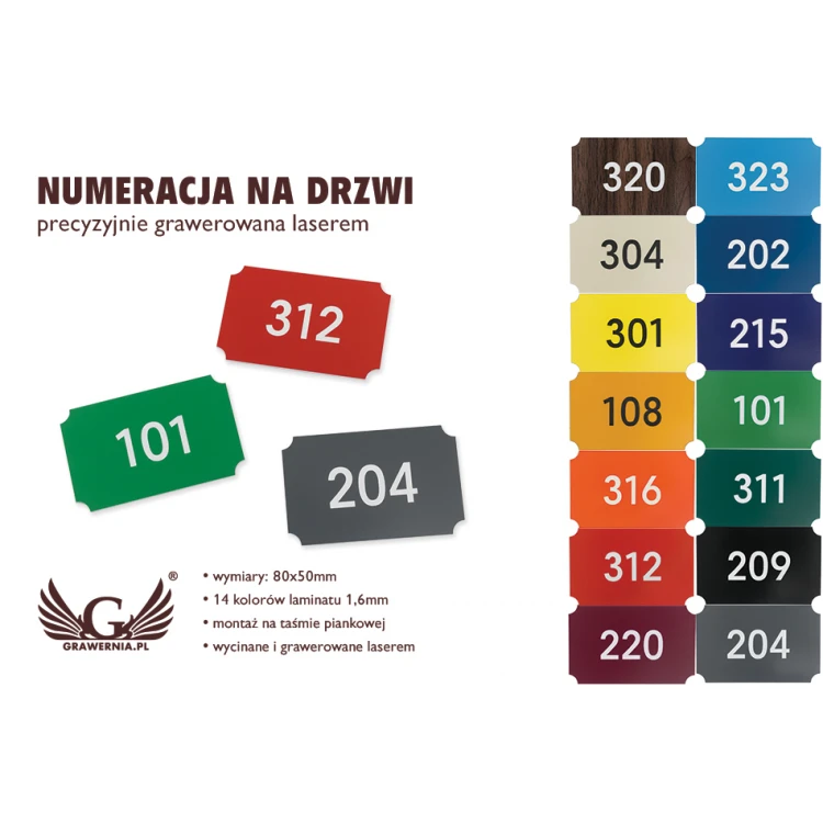 Nummerierung für Türen Multicolor - Abmessungen: 80x50mm - ND025