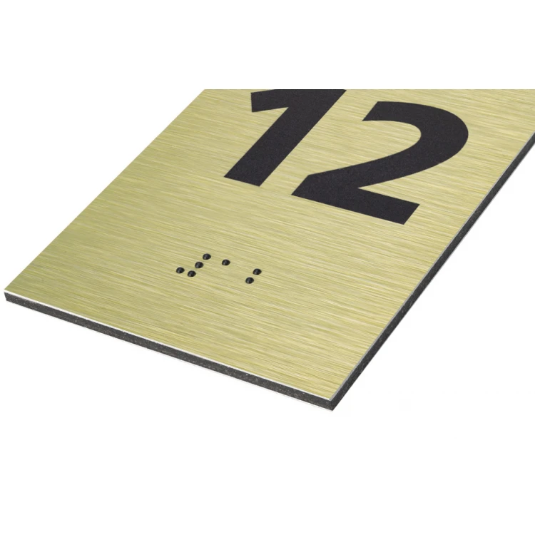 Nummerierung aus goldenem Dibond mit Braille-Schrift - Größe 100x70mm - TAB414