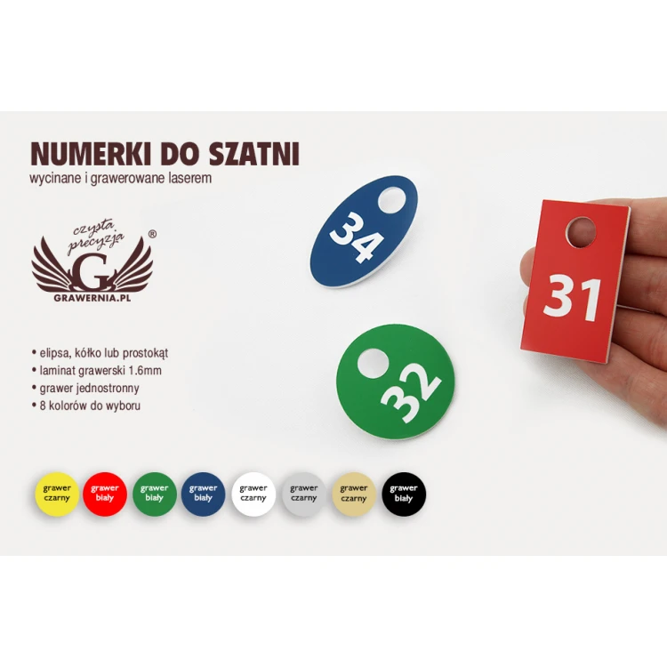Garderobennummern - verschiedene Farben - drei Versionen zur Auswahl - Dicke 1,6mm