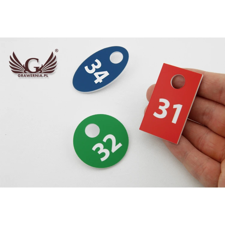 Garderobennummern - verschiedene Farben - drei Versionen zur Auswahl - Dicke 1,6mm