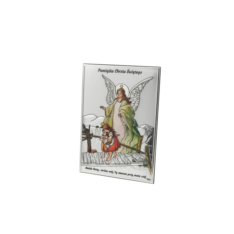 Silbernes Bild Schutzengel auf der Brücke Größe 14x10cm - DS41/2C