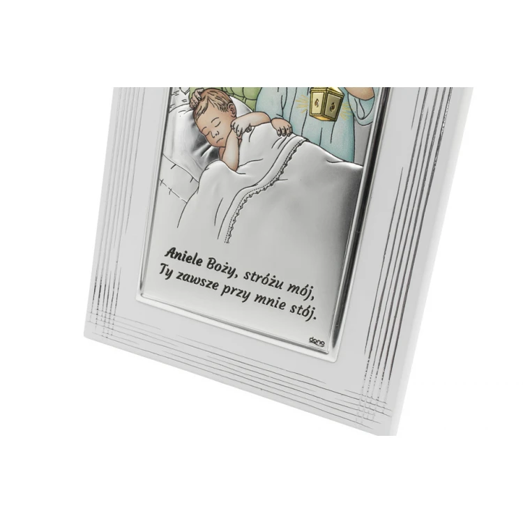 Silbernes Bild Engel mit Laterne über dem Kind, Maße 12x19cm - DS21F/2C