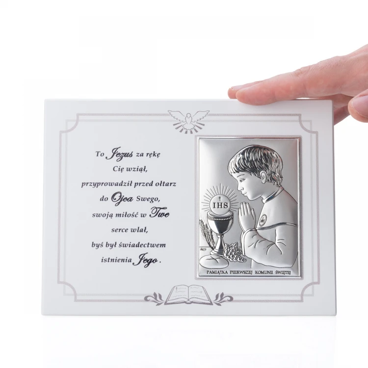 Silbernes Bild für Jungen - Erinnerung an die Erste Heilige Kommunion - Größe 18x13cm - DS08/04/1O