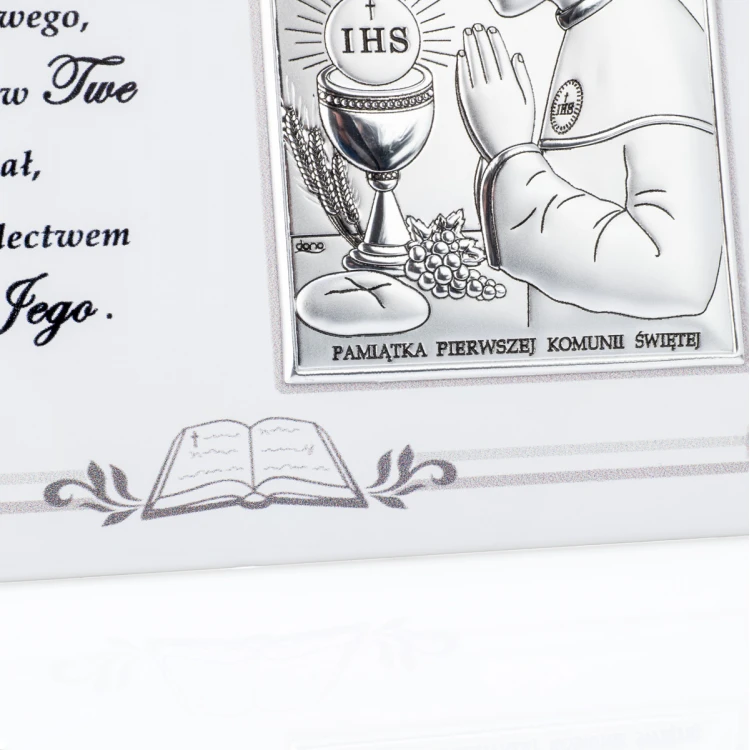 Silbernes Bild für Jungen - Erinnerung an die Erste Heilige Kommunion - Größe 18x13cm - DS08/04/1O