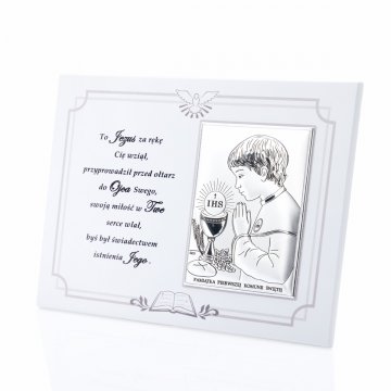 Silbernes Bild für Jungen - Erinnerung an die Erste Heilige Kommunion - Größe 18x13cm - DS08/04/1O