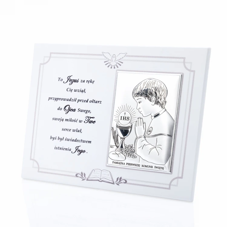 Silbernes Bild für Jungen - Erinnerung an die Erste Heilige Kommunion - Größe 18x13cm - DS08/04/1O