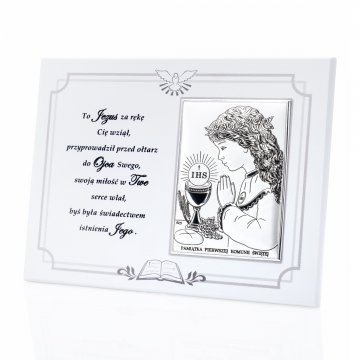 Silbernes Bild für Mädchen - Erinnerung an die Erste Heilige Kommunion - Größe 18x13cm - DS08/04/1A