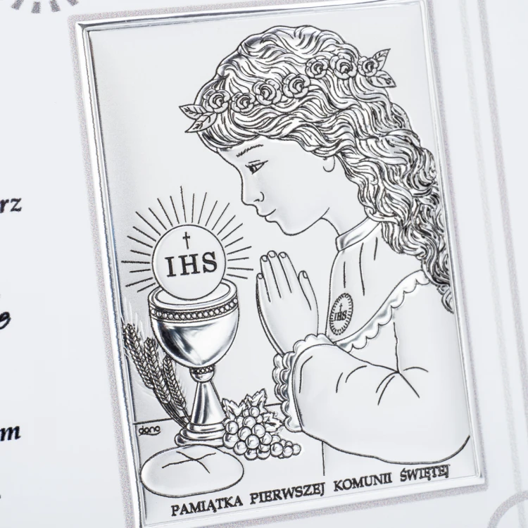 Silbernes Bild für Mädchen - Erinnerung an die Erste Heilige Kommunion - Größe 18x13cm - DS08/04/1A