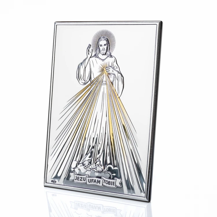 Bild Silberner Barmherziger Jesus - Jesus, ich vertraue auf Dich - Größe 13x18cm - DS34/3O