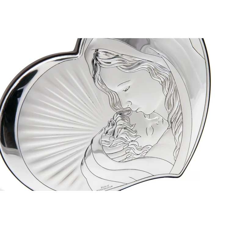 Silbernes Bild der Heiligen Mutter mit Kind, Maße 14x12cm - 81295/3L