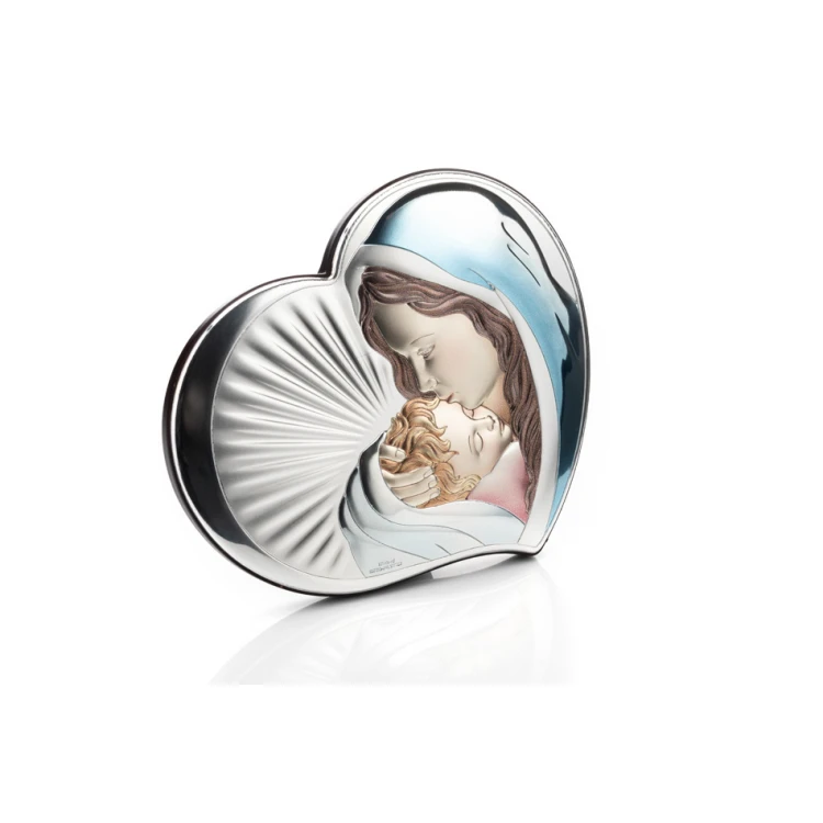 Silbernes Bild - Mutter Gottes mit Kind, Maße 14x12cm - 81295/3COL
