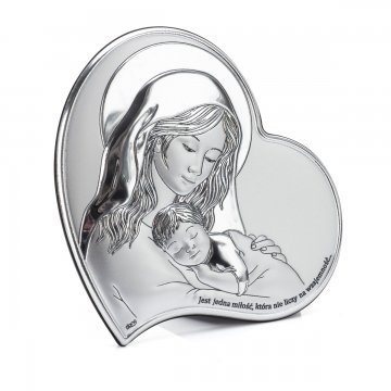 Silbernes Bild der Heiligen Mutter mit Kind, Maße 14x14cm - DS52/2X