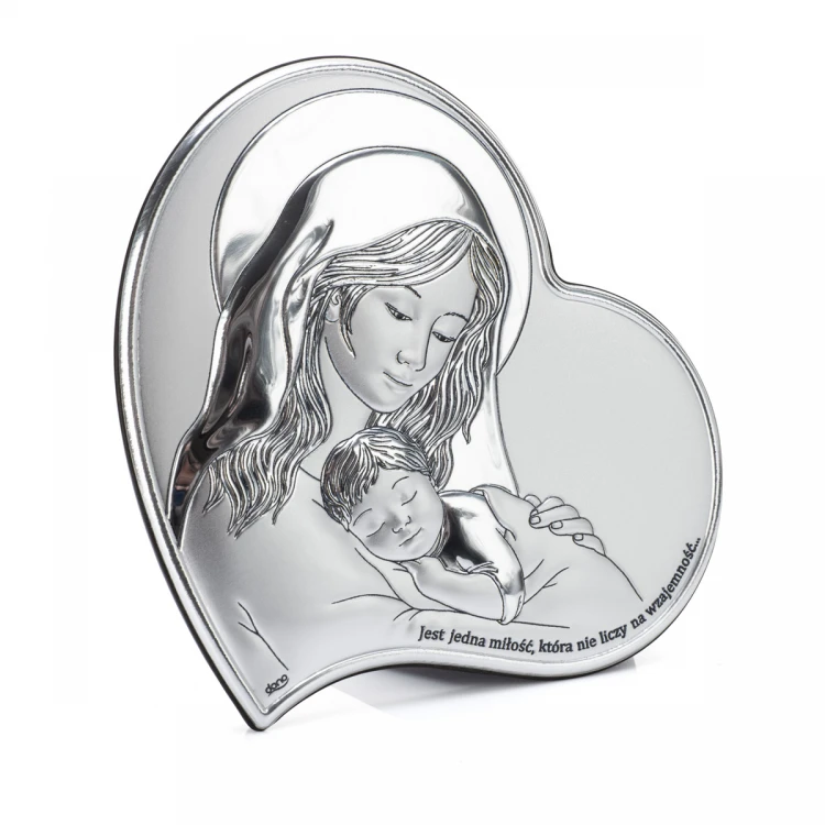 Silbernes Bild der Heiligen Mutter mit Kind, Maße 14x14cm - DS52/2X