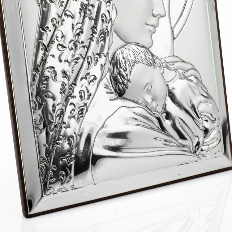 Silbernes Bild der Heiligen Mutter mit Kind, Maße 13x18cm - 31133