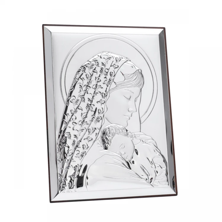 Silbernes Bild der Heiligen Mutter mit Kind, Maße 13x18cm - 31133