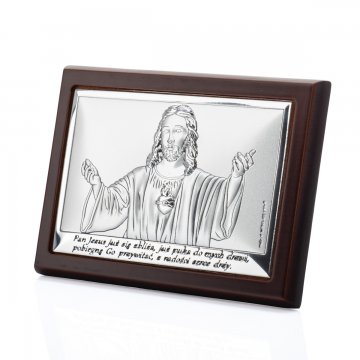 Silbernes Bild mit Jesusdarstellung - Erstkommunion Andenken - Größe 10,5x7,5cm - 6621/2WM