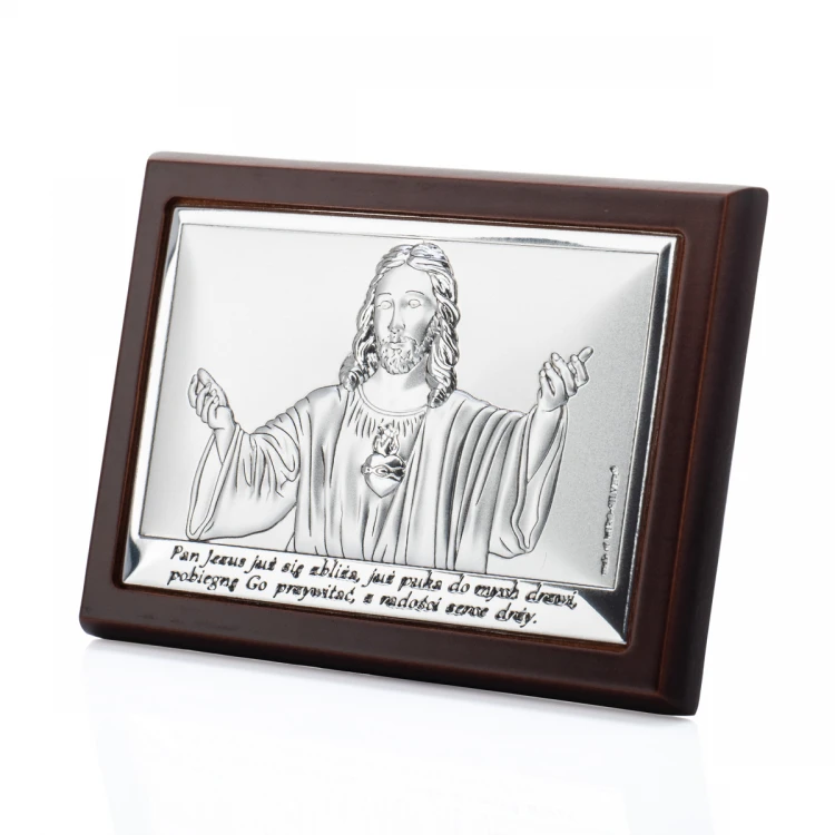 Silbernes Bild mit Jesusdarstellung - Erstkommunion Andenken - Größe 10,5x7,5cm - 6621/2WM