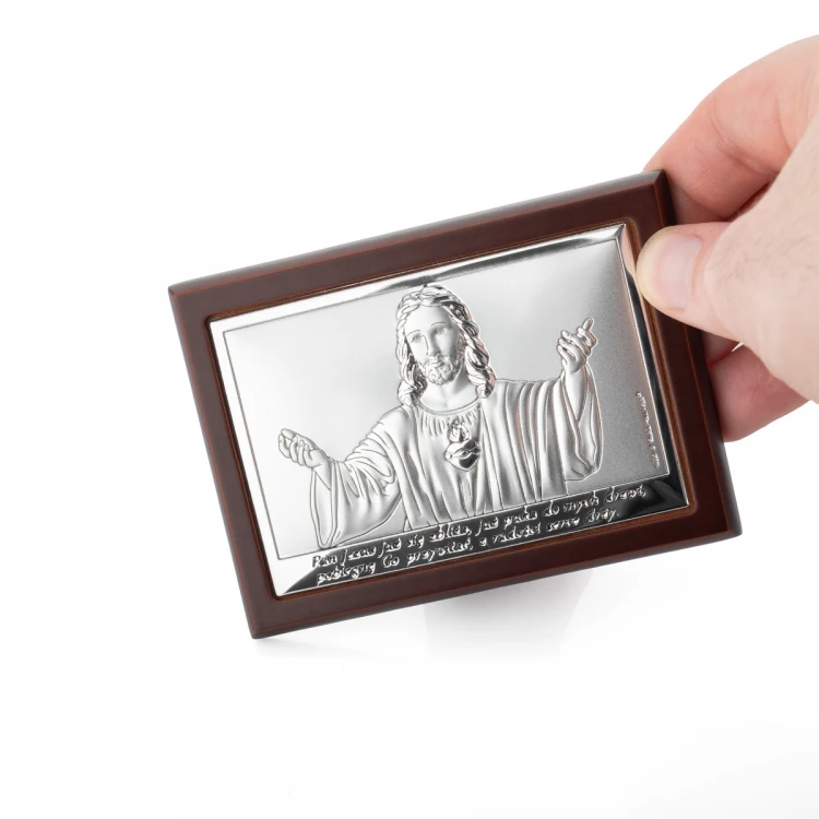 Silbernes Bild mit Jesusdarstellung - Erstkommunion Andenken - Größe 10,5x7,5cm - 6621/2WM