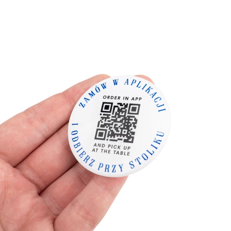 Rundes Menü mit QR-Code - HIPS-Material mit Doming - Durchmesser 50mm - MEN026