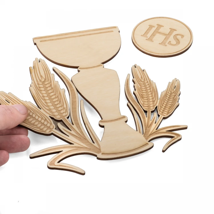 Kommunion Ornament - Hostie mit Kelch aus Birken Sperrholz - Abm. 233x270mm - KOM015