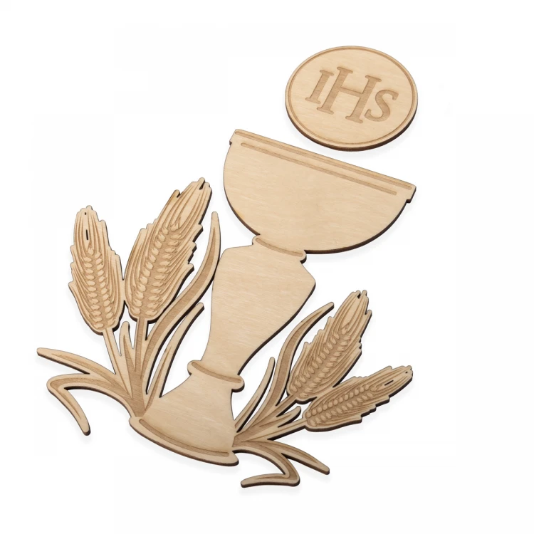 Kommunion Ornament - Hostie mit Kelch aus Birken Sperrholz - Abm. 233x270mm - KOM015