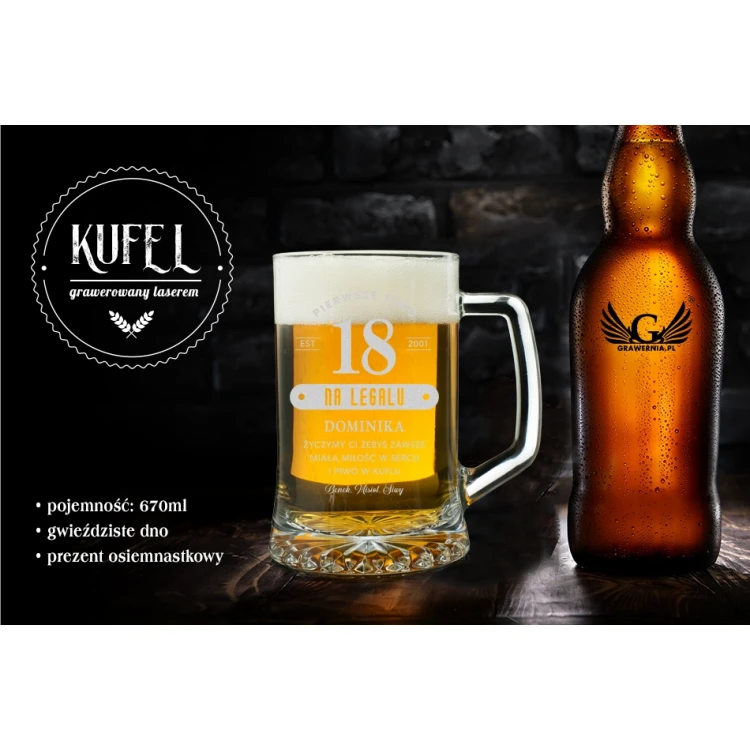 Achtzehnjähriger Bierkrug mit Gravur - Erstes legales Bier - KUF009