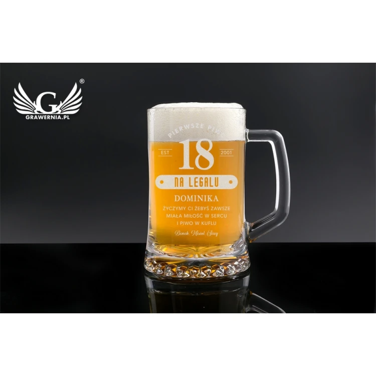 Achtzehnjähriger Bierkrug mit Gravur - Erstes legales Bier - KUF009