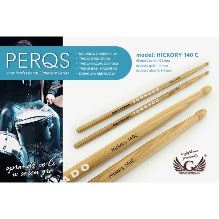 Schlagzeugstöcke PERQS HICKORY 140C mit individuellem Druck - Geschenk für Schlagzeuger