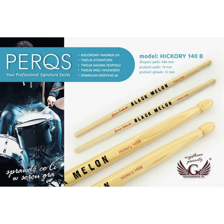 Schlagzeugstöcke PERQS HICKORY 140B mit individuellem Druck - Geschenk für Schlagzeuger