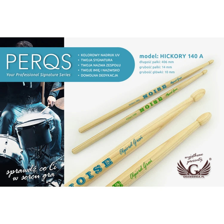 Schlagzeugstöcke PERQS HICKORY 140A mit individuellem Druck - Geschenk für Schlagzeuger