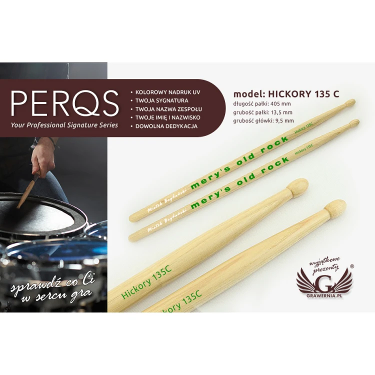 Schlagzeugstöcke PERQS HICKORY 135C mit beliebigem Aufdruck - Geschenk für Schlagzeuger