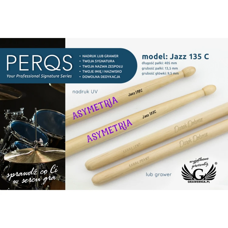 Schlagzeugstöcke PERQS JAZZ 135C mit individuellem Druck oder Gravur - Geschenk für Schlagzeuger