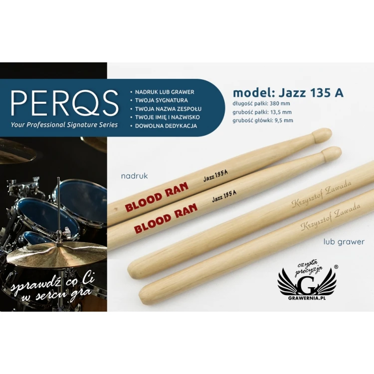 Schlagzeugstöcke PERQS JAZZ 135A mit beliebigem Druck oder Gravur - Geschenk für Schlagzeuger