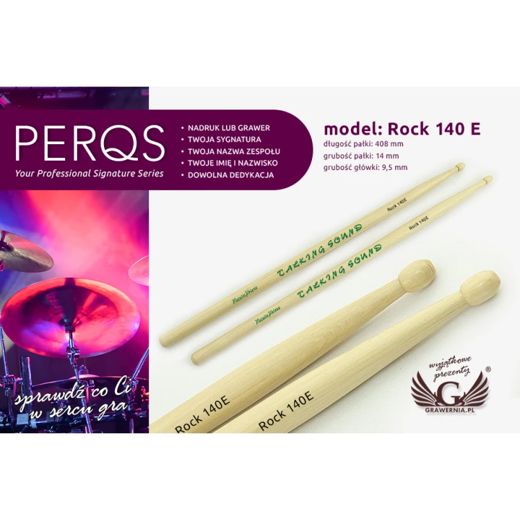 Schlagzeugstöcke PERQS ROCK 140E mit individuellem Druck - Geschenk für Schlagzeuger