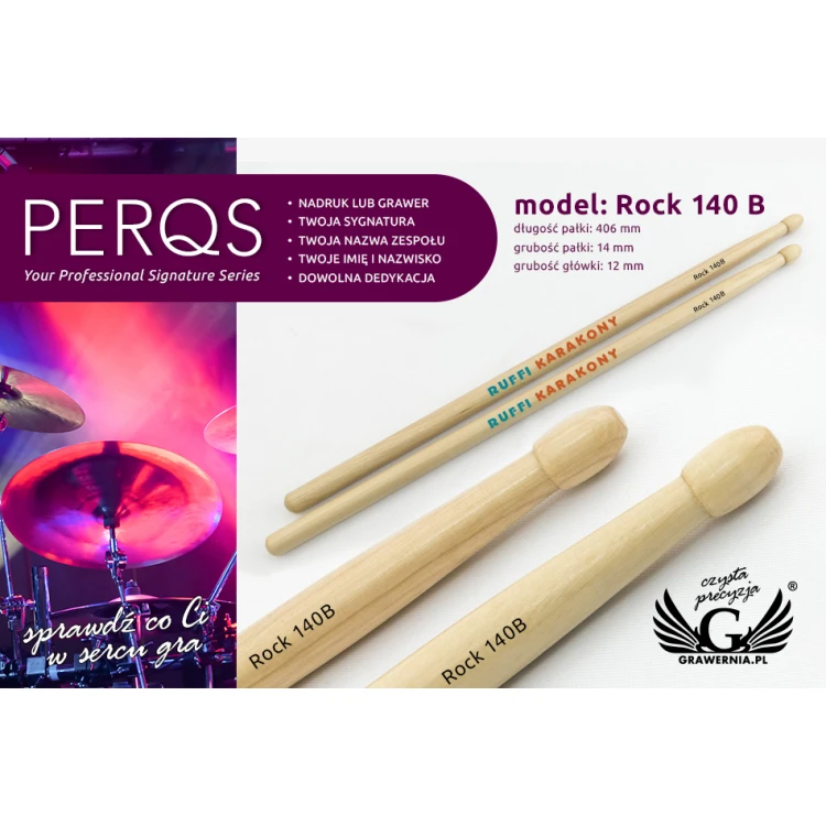 Schlagzeugstöcke PERQS ROCK 140B mit individuellem Druck oder Gravur - Geschenk für Schlagzeuger