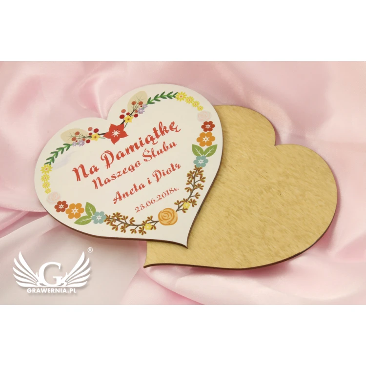 Hochzeitserinnerung - Dankeschön für Gäste - Herz aus Holz - UV-Druck