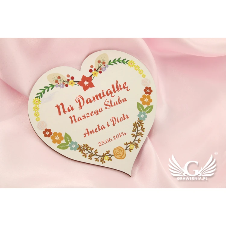 Hochzeitserinnerung - Dankeschön für Gäste - Herz aus Holz - UV-Druck