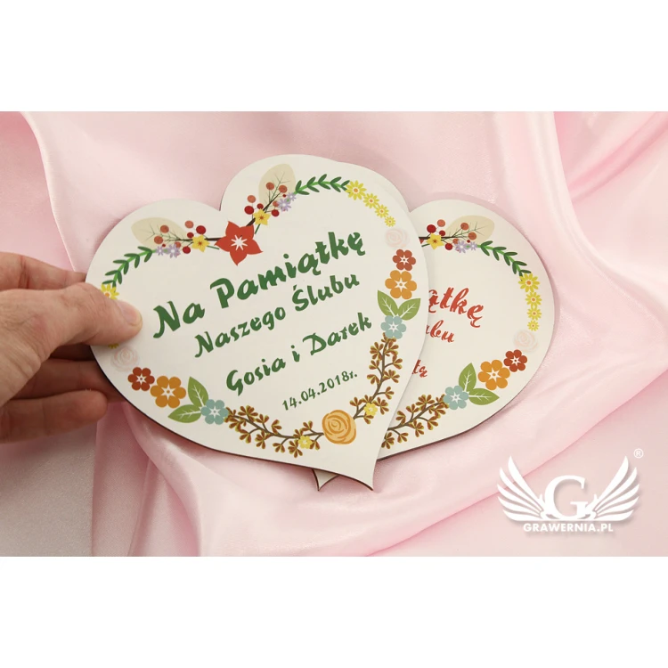 Hochzeitserinnerung - Dankeschön für Gäste - Herz aus Holz - UV-Druck