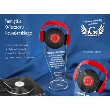 Andenken an den Junggesellenabend - Kopfhörer und schwarze DJ-Platte - Modell DTA15 - Höhe 25 cm