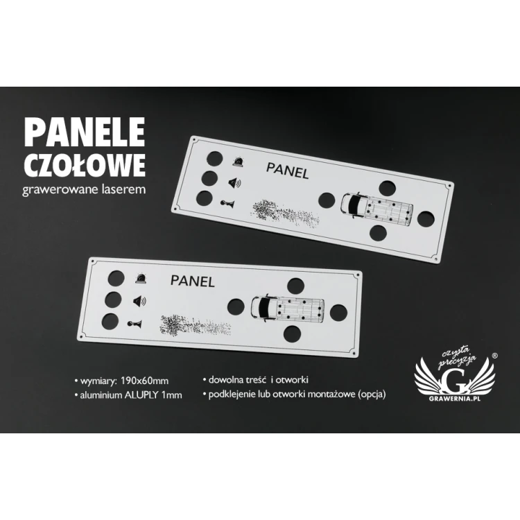 Gravierte Frontplatte aus Aluply-Aluminium - Abmessung 190x60mm - PCZ021