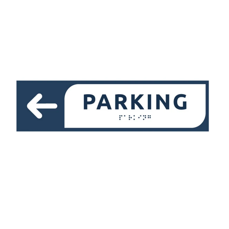 Parkplatz - Richtungsschild aus Dibond mit Braille-Schrift - Abm. 274x72mm - MONO - TAB297