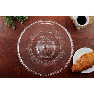 Glas-Kuchenteller mit Gravur - Süßes Leben für das junge Paar - PAT016