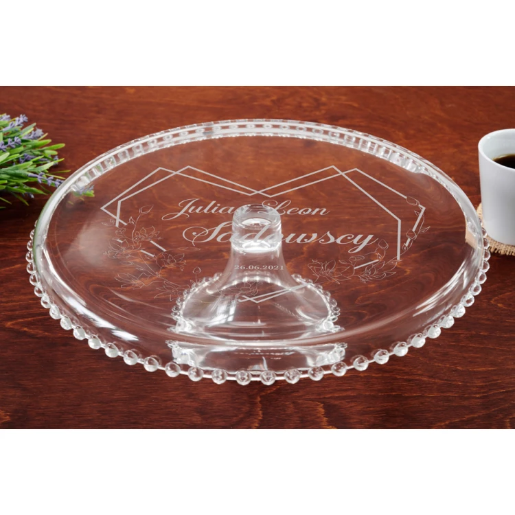 Glas-Kuchenteller mit Gravur - Geschenk für das Brautpaar - PAT018